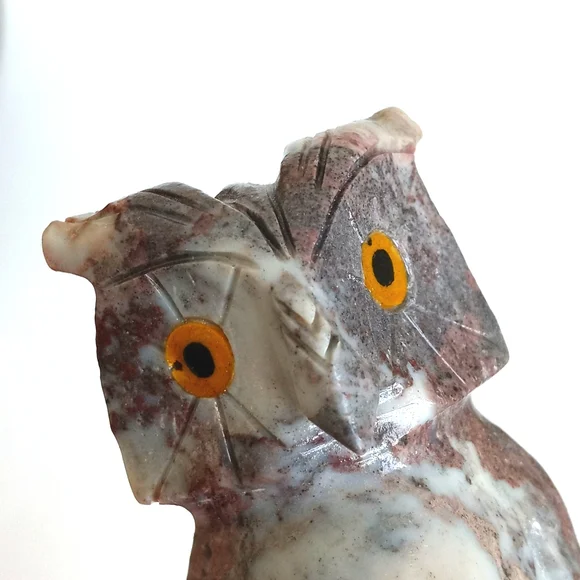 Marbled Owl Soap Stone Vintage Natural Toned Marbled Owl Figurine 3" Tall - Picture 5 of 12